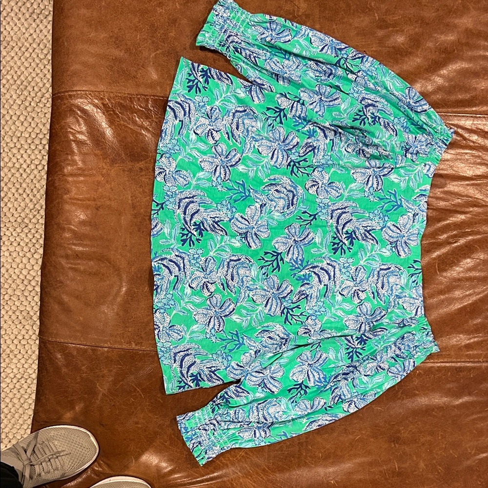 Lilly Pulitzer Green Floral Puff-Sleeve Blouse